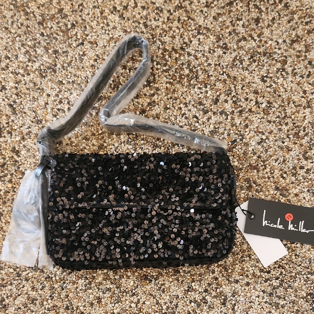 Nicole Miller Black Sequin Hand Bag